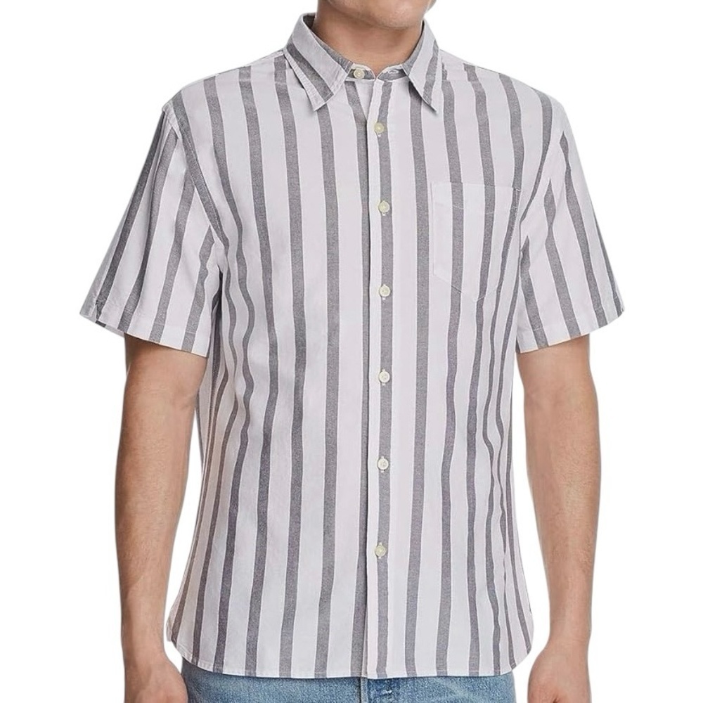Jachs New York White Black Vertical Stripe Short Sleeve Shirt Size Medium